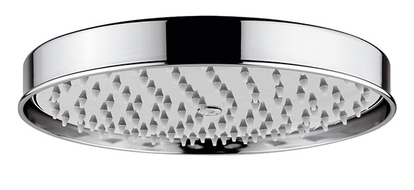 ROUND SHOWER HEAD, MINIMALIST, ANTI-LIMESCALE, INCLUDING INSPECTABLE DESCALER WATER FILTER AND WATER SAVING DEVICES - DIAMETER 200 MM. AND CONNECTION 1/2 