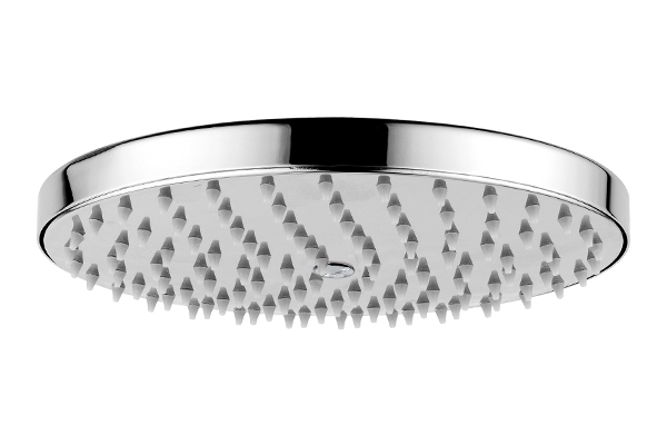 ROUND SHOWER HEAD, MINIMALIST, ANTI-LIMESCALE, INCLUDING INSPECTABLE DESCALER WATER FILTER AND WATER SAVING DEVICES - DIAMETER 140 MM., CONNECTION 1/2 