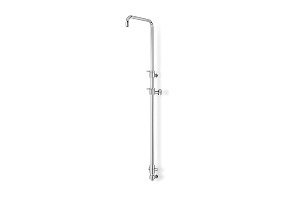 BRASS BRIDGE SHOWER COLUMN, ADJUSTABLE IN HEIGHT FROM 760 MM TO 1180 MM, COMPLETE WITH SHOWER DIVERTER AND WALL-MOUNTED SHOWER  SUPPORT FOR FLEXIBLE ATTACHMENT, WITH SLIDE BAR